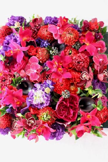 コチョウラン、リシアンサス、カラーリリィ、ローズ、カトレア、ラナンキュラス などフラワーウォールのサンプルパレット