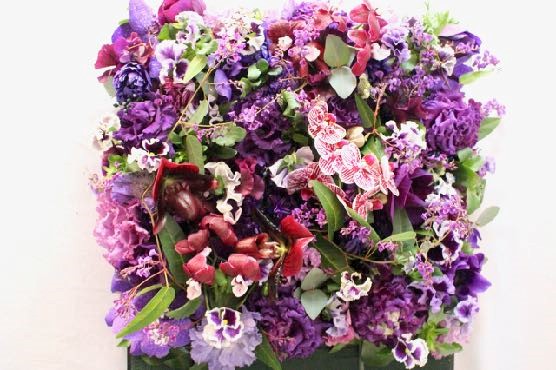 パンジー、バンダ、パフィオ、アネモネ、リシアンサス、スカビオサ などフラワーウォールのサンプルパレット